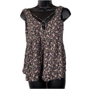 American Eagle Outfitters Floral V-neck Tank Top Black Small